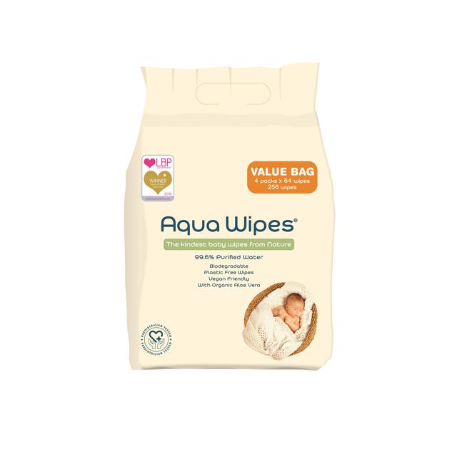 Aqua -Wischtücher 100% biologisch abbaubare Babytücher Multipack 4 x 64 pro Pack